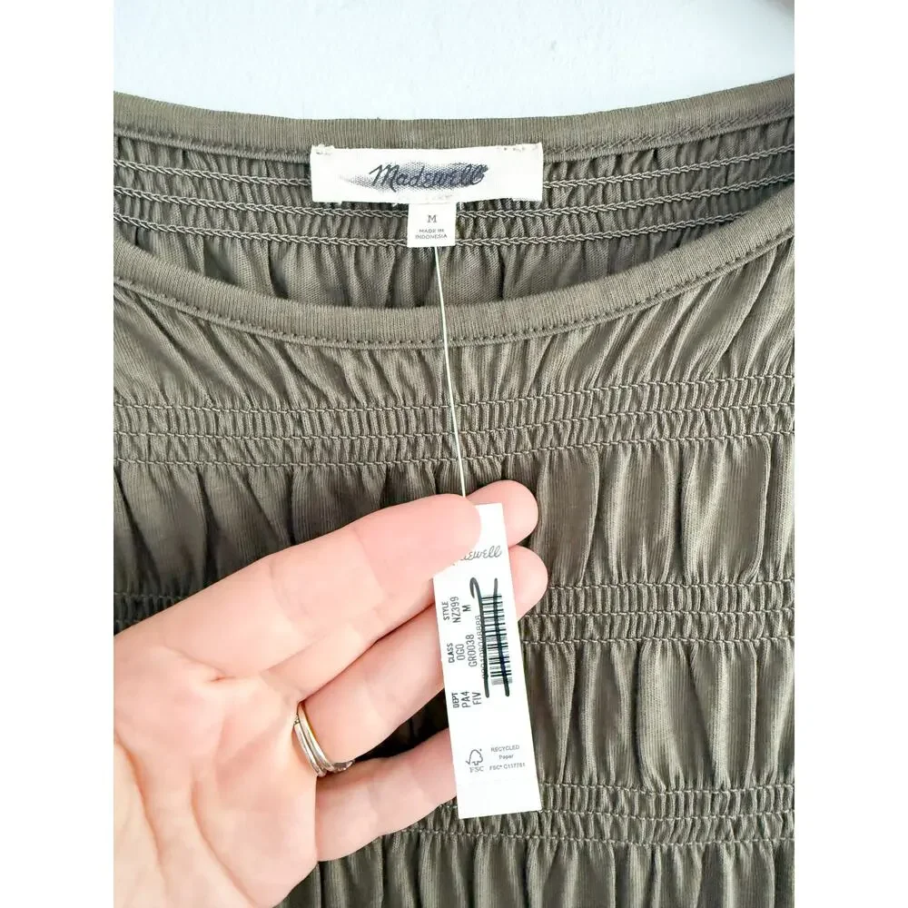 Madewell | NWT Smocked Boatneck Midi Dress in Faded Ivy | Sz M